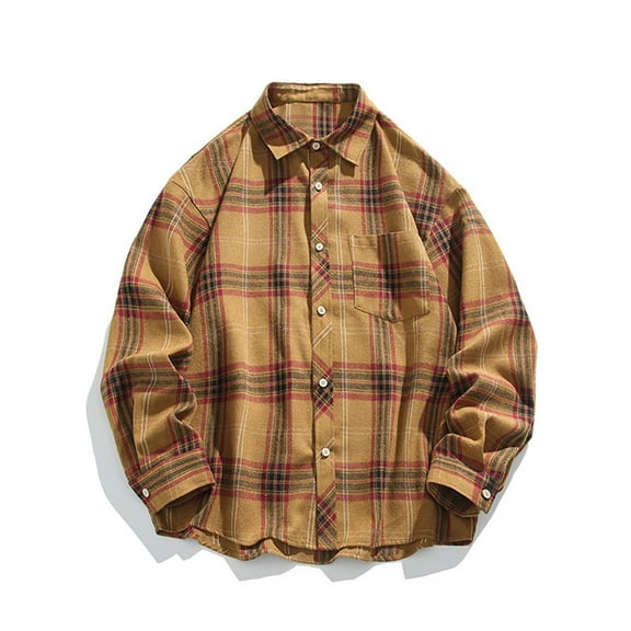 COSFO Plaid Mens Shirts Casual Collared Long Sleeve Tops with Pocket Button Down Regular Shirts