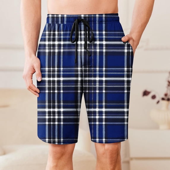 COSFO Plaid Mens Shorts Cotton Running Casual Shorts Elastic Waist with Pockets Drawstring Workout Loose Fit Shorts