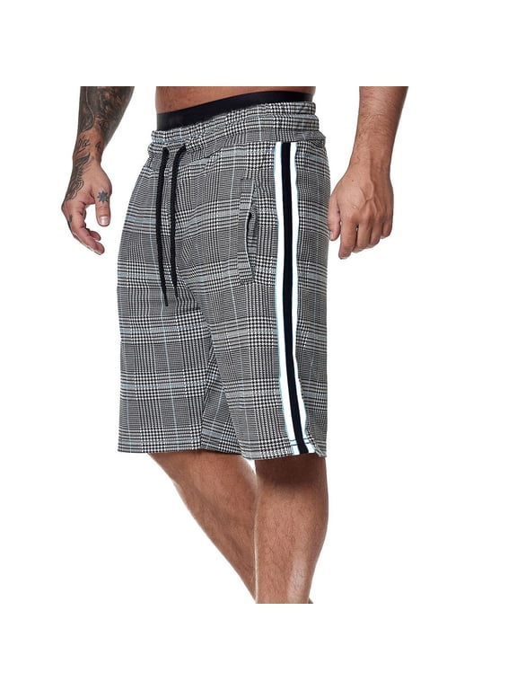 Plaid Shorts Men Drawstring Elastic Waist Blue Board Casual Shorts Beach Loose Shorts
