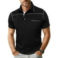 thumbnail image 1 of COSFO Polo Shirt Men Ribbed Knit Short Sleeve with Pockets Black Basic Tops Relaxed Fit Collar Pullover Performance Classic T-Shirt, 1 of 6