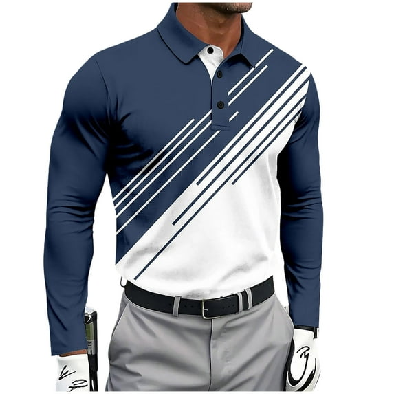 COSFO Polo Shirts for Men Big And Tall Casual Quick Dry Long Sleeve Golf Graphic Shirts with Pocket Collared Slim Fit Button Classic T-Shirt