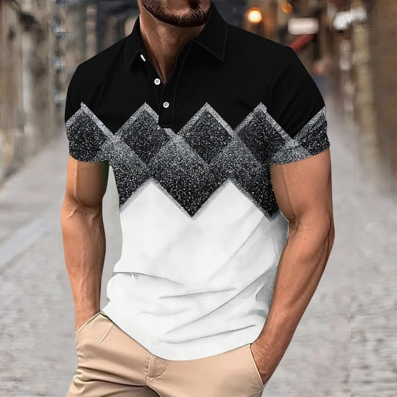 COSFO Polo Shirts for Men Big And Tall Graphic Golf Short Sleeve Tops Casual Regular Fit Mesh Pullover Collared Mens Graphic Tees