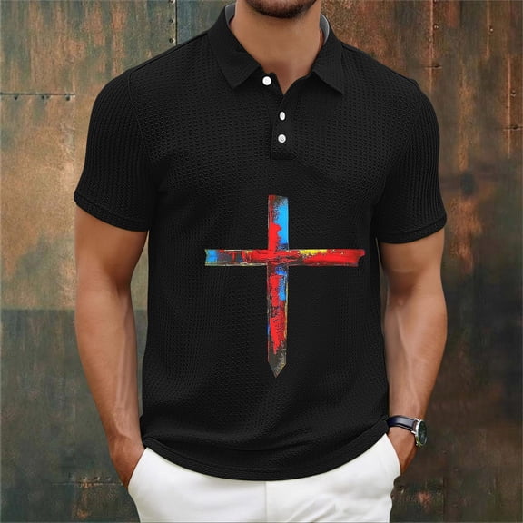 COSFO Polo T Shirts for Men Waffle Short Sleeve Cross Golf Graphic Tees Quick Dry Collared Slim Fit Pullover Summer Tops