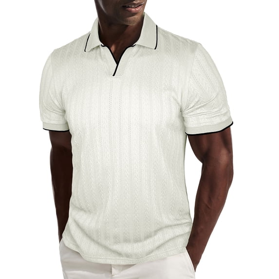 COSFO Polo Tees for Men Short Sleeve Cotton Golf White Shirts Ribbed Knit Regular Fit Collared Performance Pullover Tops