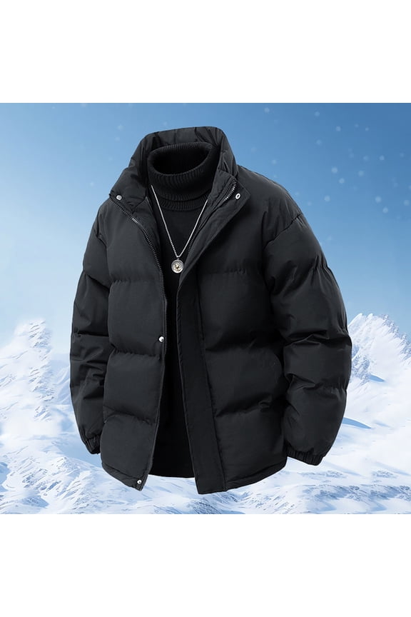 Puffer Jackets for Men Black Winter Zip Up Outwear Warm Loose Fit with Pockets Stand Colla Long Sleeve Winter Coats for Men