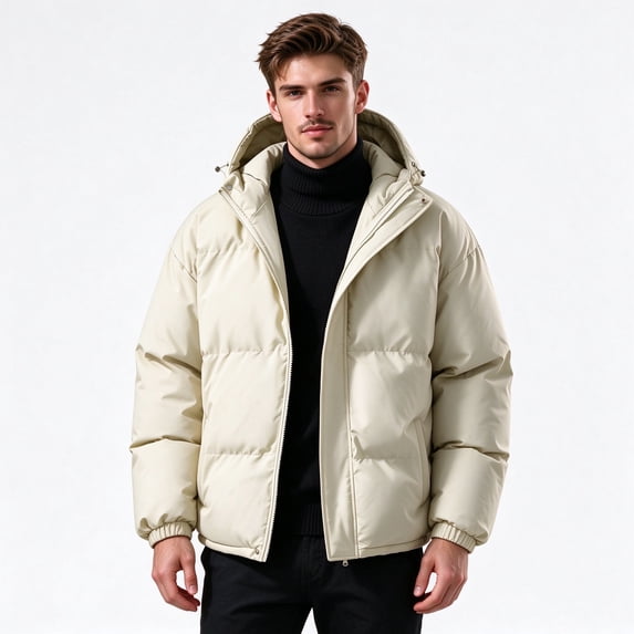 COSFO Puffer Men's Jacket Winter Hooded Quilted Coat Heavyweight Warm Zipper Solid Color Outerwear Jackets