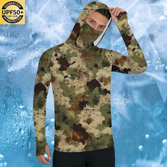 COSFO Pullover Mens Hoodie Camo Lightweight Long Sleeve for Fishing Hoodies Sun Protection Hooded Upf 50+ Loose Fit Shirts S-4XL
