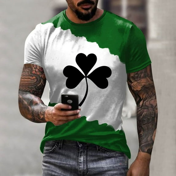 COSFO Pullover Shirts for Men St Patricks Day Casual Short Sleeve Crew Neck Tops Loose Graphic Tees
