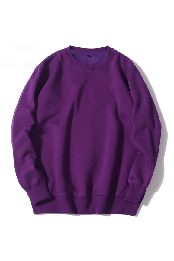 Purple Sweatshirt for Men Crew Neck Long Sleeve Solid Athletic Top Relaxed Fit Pullover Workout Sweatshirts