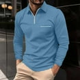thumbnail image 1 of COSFO Quarter Zip Men Polo Shirts Casual Long Sleeve Blue Top Collared with Pocket Slim Fit Pullover Classic T-Shirt, 1 of 7