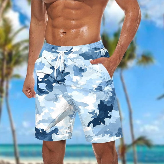 COSFO Quick Dry Men Swim Trunks Casual Beach Graphic Board Shorts Drawstring Breathable Elastic Waist Summer Relaxed Fit Swimwear