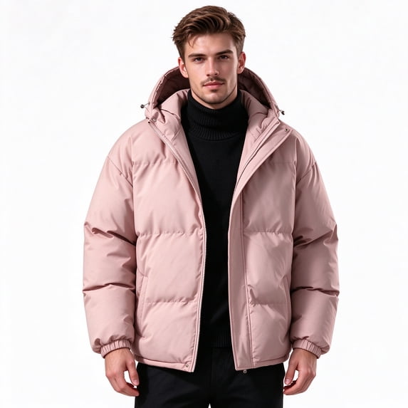 COSFO Quilted Men's Puffer Jackets Winter Hooded Big and Tall Coat Solid Color Zip Up Warm Heavyweight Outerwear Jackets