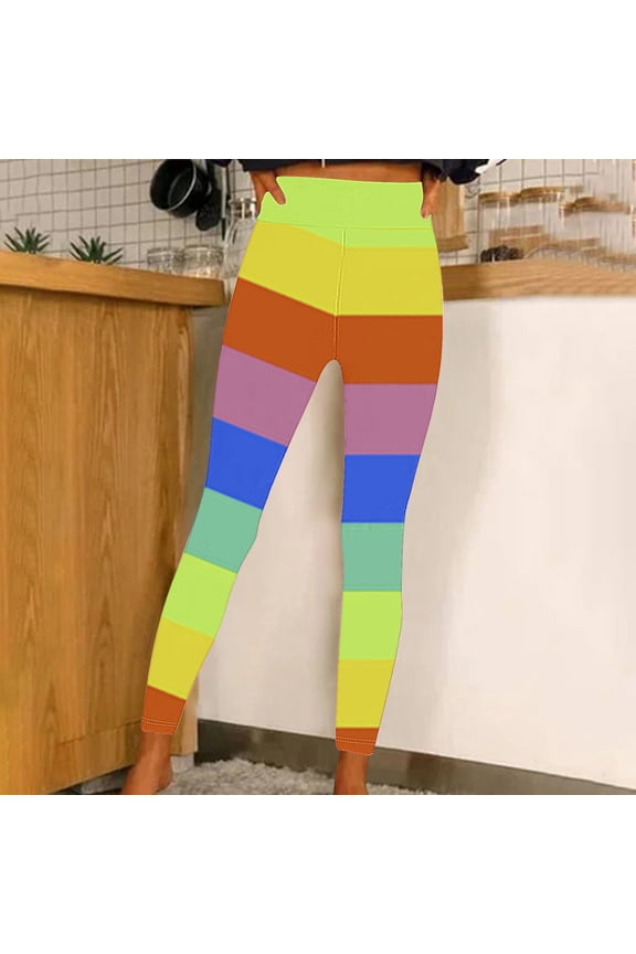 Rainbow Sweat Pants for Womens Yoga Yellow Casual High Waisted Slim Leg Pants Workout Skinny Pants