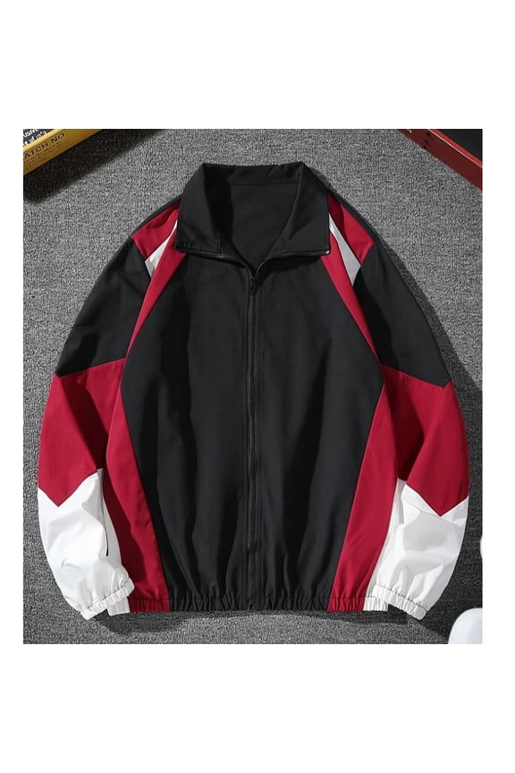 Red Men Bomber Jacket Casual Zip Up Lightweight Windbreaker Loose Fit with Pockets Long Sleeve Stand Colla Coats for Men