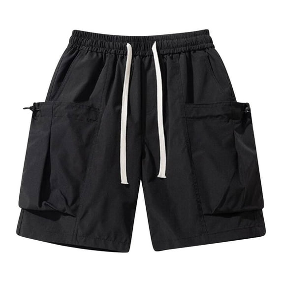 COSFO Relaxed Fit Men'S Cargo Shorts Casual Elastic Waist Black Drawstring Multi Pocket Outdoor Shorts