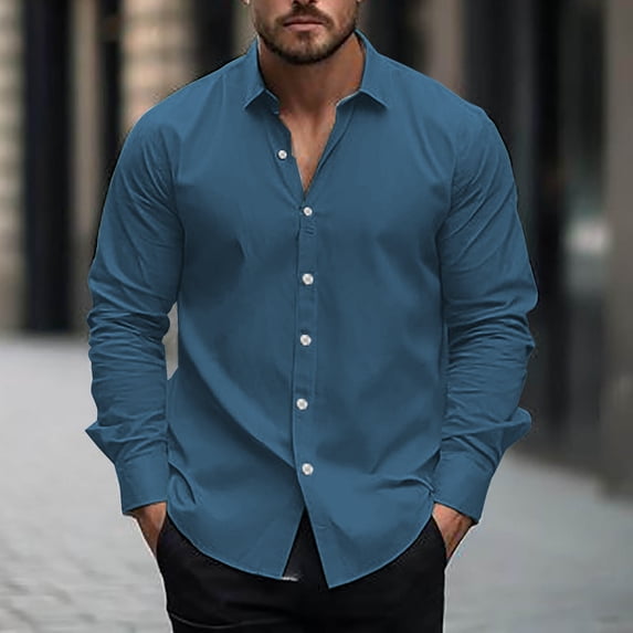 COSFO Shirts for Men Casual Collared Solid Long Sleeve Tops Button Down Regular Shirts