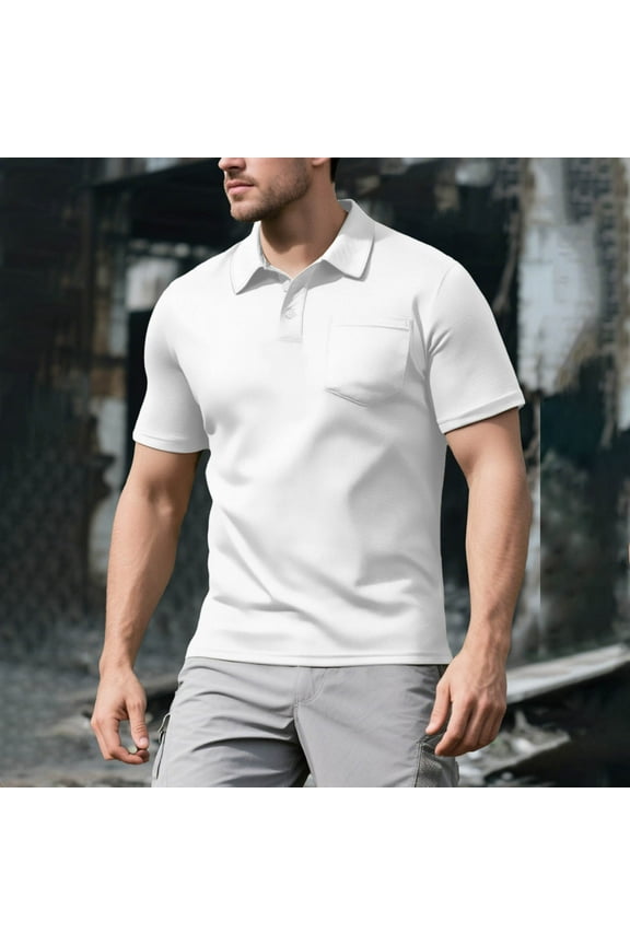 Shirts for Men Collared Short Sleeve Casual White Pullover Button Loose with Pocket Men's T-Shirts