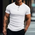 thumbnail image 1 of COSFO Shirts for Men Ribbed Knit Button White Short Sleeve Shirts Pullover Classic Fit Workout Henley Tops, 1 of 6