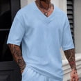 thumbnail image 1 of COSFO Shirts for Men V Neck Short Sleeve Blue Knit Tops Loose Fit Summer Mens Classic T-Shirt, 1 of 5
