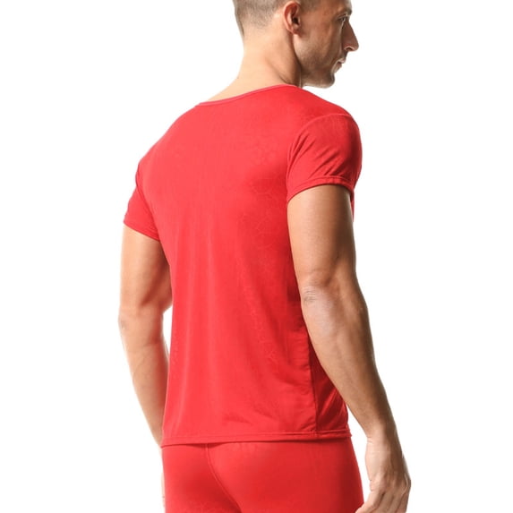 COSFO Short Sleeve Big And Tall T Shirts for Men Red Summer Undershirts Relaxed Fit Quick Dry Workout Pullover V Neck Mens Classic T-Shirt
