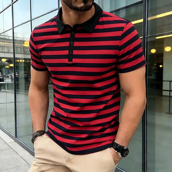 COSFO Short Sleeve Big and Tall Polo Shirts for Men Striped Golf Casual Graphic Tees Collared Performance Slim Fit Quick Dry Pullover Tops
