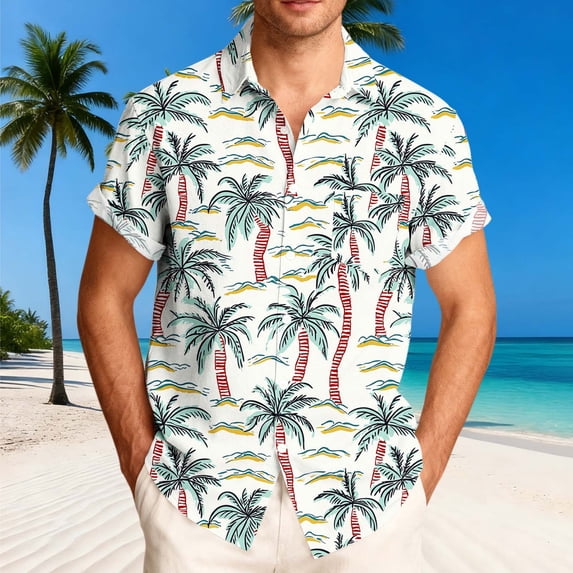 COSFO Short Sleeve Button Down Men Summer Hawaiian Tops Relaxed Fit with Pocket Tropical Collared Shirts for Men