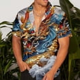thumbnail image 1 of COSFO Short Sleeve Button Down Shirt Men Dragon Casual Blue Collared Tops Regular Graphic Tees, 1 of 7