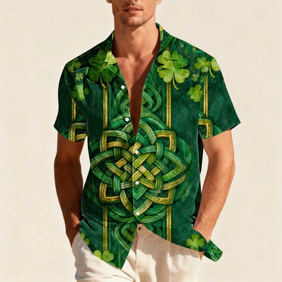 COSFO Short Sleeve Button Up Shirts for Men St Patricks Day Funny Tops Collared Graphic Relaxed Fit Mens Shirts