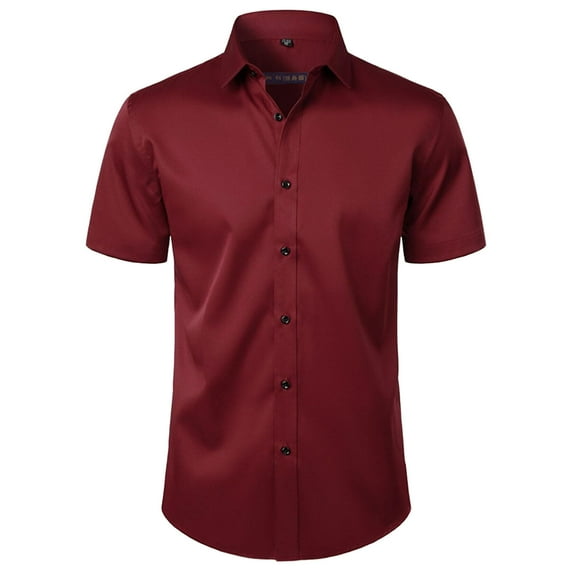 COSFO Short Sleeve Button Up Shirts for Men Work Red Tops Collared Regular Fit Business Mens Shirts