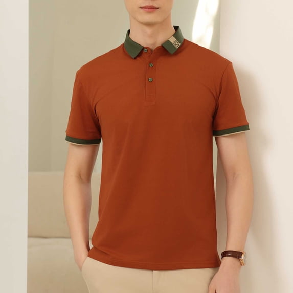 COSFO Short Sleeve Men Polo Shirt Collared Casual Solid Tops Slim Button Pullover Classic T-Shirt