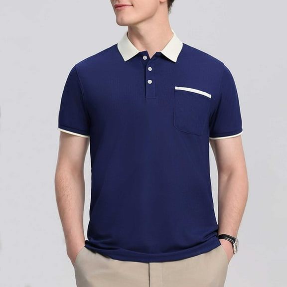 COSFO Short Sleeve Men Polo Shirt Collared Solid Casual Tops Pullover Slim with Pocket Classic T-Shirt