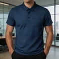 thumbnail image 1 of COSFO Short Sleeve Men Polo Shirts Casual Business Plaid Shirt with Pocket Collared Pullover Work Loose Fit Tops, 1 of 7