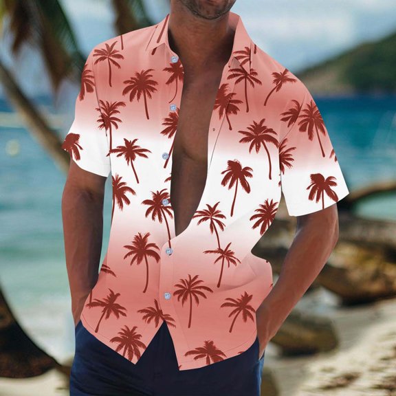 COSFO Short Sleeve Men Shirts Casual Button Down Collared Tops Beach Regular Fit Hawaiian Mens Shirt