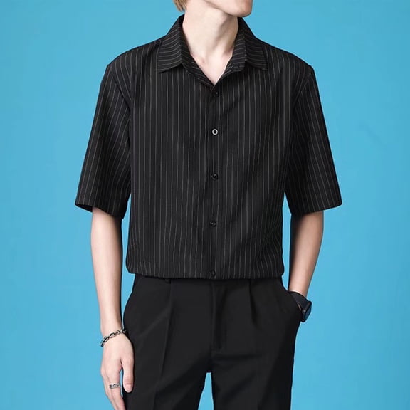 COSFO Short Sleeve Men Shirts Casual Collared Button Down Tops Solid Business Regular Fit Mens Shirt