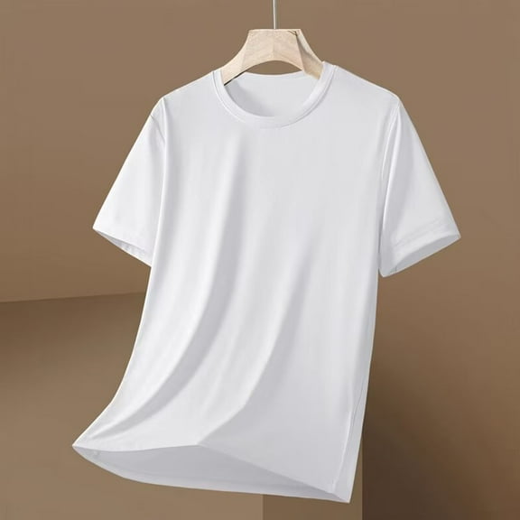 COSFO Short Sleeve Men Shirts Casual Crew Neck Tops Solid Pullover Breathable Loose Mens Classic T-Shirt