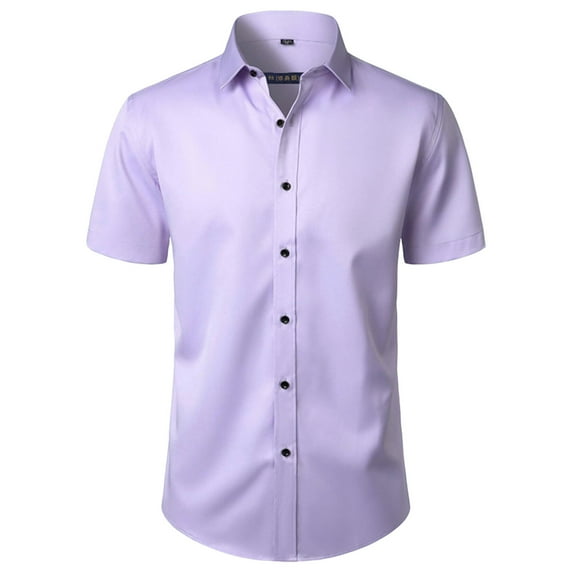 COSFO Short Sleeve Men's Button Down Shirts Red Work Tops Collared Loose Fit Business Mens Shirts