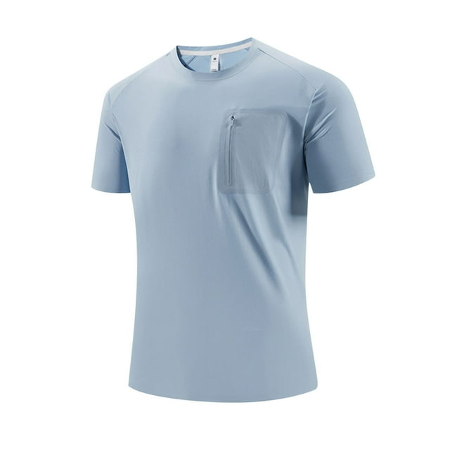 COSFO Short Sleeve Men's Shirts Casual Crew Neck Solid Tops Quick Dry Regular Fit Breathable Pullover T-Shirts