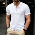 thumbnail image 1 of COSFO Short Sleeve Men's Shirts Cotton Henley Summer White Classic T-Shirt Casual Slim Fit Pullover Workout Tops, 1 of 9