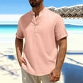 thumbnail image 1 of COSFO Short Sleeve Men's Shirts Cotton Linen Pink V Neck Basic Tops Button Classic Fit with Pockets Pullover Mens Classic T-Shirt, 1 of 7