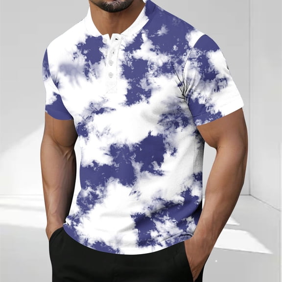 COSFO Short Sleeve Men's T-Shirts Henley Casual Tops Pullover Tie Dye Loose Button Mens Graphic Tees
