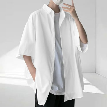 COSFO Short Sleeve Mens Button Down Shirt Collared Casual Solid Tops Fashion Regular Fit Summer Shirts
