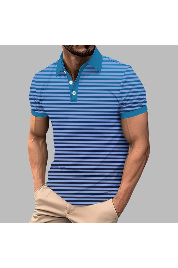 Short Sleeve Mens Polo Shirts Golf Casual Striped Graphic Tees Pullover Collared Business Gradient Slim Fit Tops