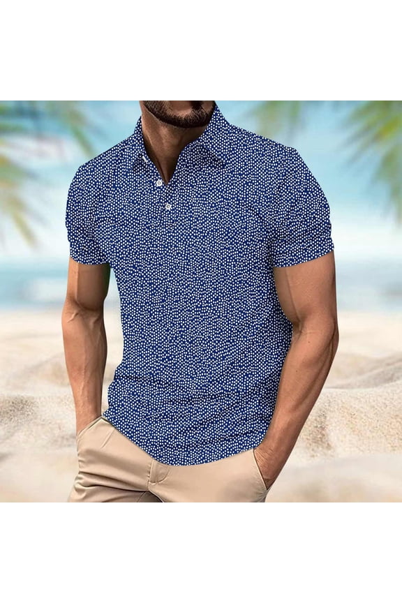 Short Sleeve Mens Polo Shirts Performance Polka Dot Tops Classic Fit Pullover Quick Dry Collared Mens Graphic Tees