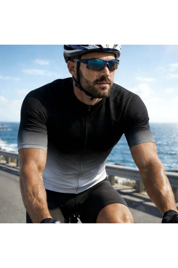 Short Sleeve Mens T-Shirts Summer Athletic Bicycle Gradient Graphic Tees Mock Neck Full Zip Sun Protection Skinny Tops