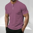 thumbnail image 1 of COSFO Short Sleeve Mens Shirts Henley Casual Tops Pullover Striped Button Loose Mens Graphic Tees, 1 of 5
