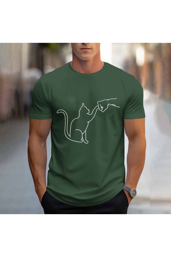 Short Sleeve Mens T-Shirts Cat Crew Neck Funny Tops Breathable Pullover Regular Fit Mens Graphic Tees