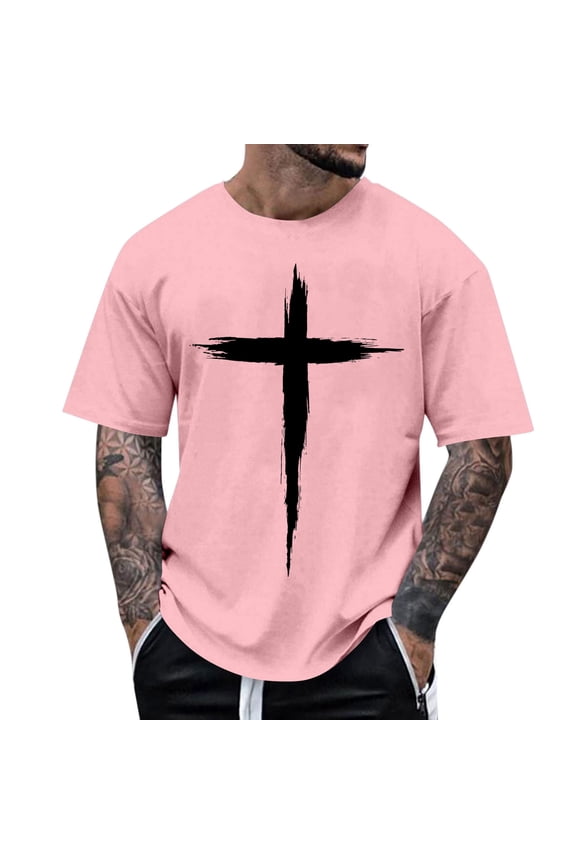 Short Sleeve Mens Tshirts Easter Jesus Cross Graphic Tees Crew Neck Summer Relaxed Fit Pullover Casual Tops