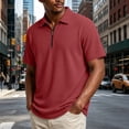 thumbnail image 1 of COSFO Short Sleeve Polo Shirts Men Waffle Red Golf Shirt Loose Fit Casual Quarter Zip Collared Shirts for Men M, 1 of 5