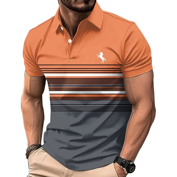 COSFO Short Sleeve Polo Shirts for Men Mesh Summer Striped Graphic Tees Pullover Slim Fit Performance Moisture Wicking Collared Tops