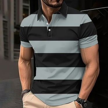 COSFO Short Sleeve Polo Shirts for Men Pullover Collared Casual Striped Tops Loose Button Graphic Tees